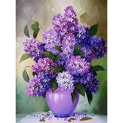 Diamond Painting Set,Lila Blumen Vase 5D Diamant Painting Bilder für Erwachsene,DIY Full Drill Malen nach Zahlen,Crystal Strass Stickerei Kreuzstich Dekoration für Home Wall 50x70cm von Tainrun