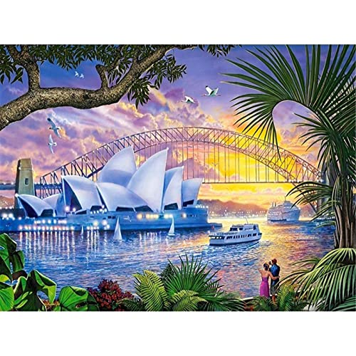 Diamond Painting Set,Opernhaus in Sydney 5D Diamant Painting Bilder für Erwachsene,DIY Full Drill Malen nach Zahlen,Crystal Strass Stickerei Kreuzstich Dekoration für Home Wall 80x100cm von Tainrun