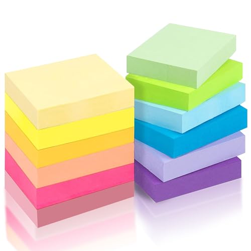 Taiyeestar 1200pcs Haftnotizen Klebezettel Klein 50 x 38 mm, 12 Farben Sticky Notes, Bunte Quadratische Selbstklebende Notizzettel Klebend für Schule, Zuhause, Büro, 100 Blätter/Farbe von Taiyeestar