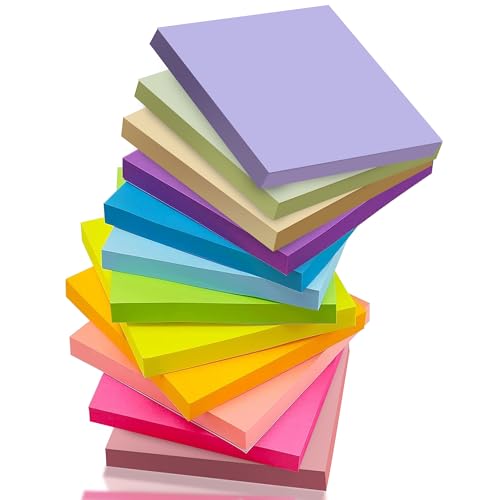 Taiyeestar 1200pcs Haftnotizen Klebezettel 76 x 76 mm, 12 Farben Selbstklebende Notizzettel Klebend, Bunte Quadratische Sticky Notes für Schule, Zuhause, Büro, 100 Blätter/Farbe von Taiyeestar