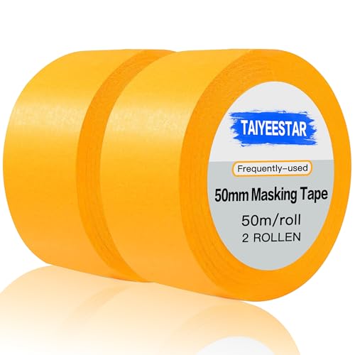 Taiyeestar 2 Rollen Malerkrepp 50mm x 50m, Goldband Klebeband Malerarbeiten, Kreppband Malerband, Abklebeband Maler, Malerklebeband, Painters Tape Selbstklebend von Taiyeestar