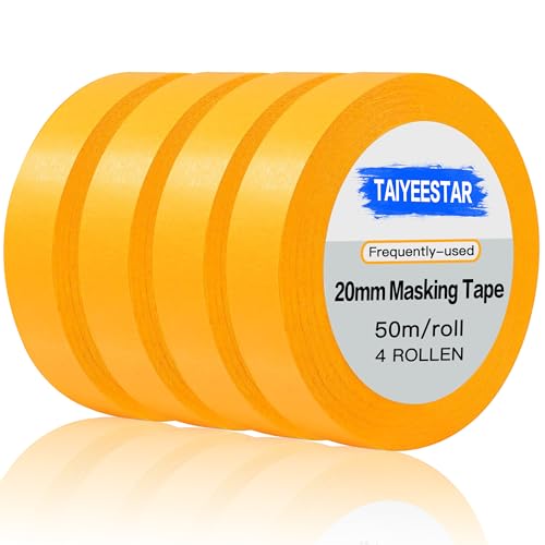 Taiyeestar 4 Rollen Malerkrepp 20mm x 50m, Goldband Klebeband Malerarbeiten, Kreppband Malerband, Abklebeband Maler, Malerklebeband, Painters Tape Selbstklebend von Taiyeestar