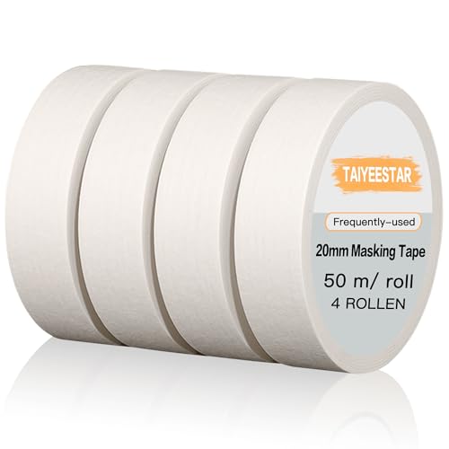 Taiyeestar 4 Rollen Malerkrepp 20mm x 50m, Weiß Klebeband Malerarbeiten, Kreppband Malerband, Abklebeband Maler, Malerklebeband, Painters Tape Selbstklebend von Taiyeestar