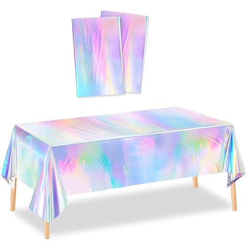 2 Stück Laserholografische Tischtuch Rechteckige Wasserdicht Tischdecke Regenbogen Plastik Tischdecken Tischdecke aus Silberfolie für Party Dekoration Grillparty Familientreffen (137x274cm) von Taiyyi