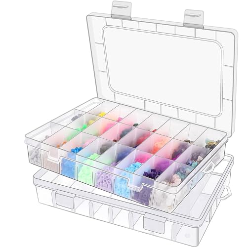 Taiyyi 24 Sortierboxen für Kleinteile 2er-Set Kleinteile Organizer Einstellbar Plastik Sortierbox Transparente Sortierboxen für Kleinteile Schmuck Schrauben Bügelperlen Ohrringe Perlen Nähgarn von Taiyyi