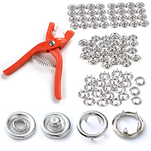 Druckknopf Set mit Zange 100 Sets Jersey Druckknöpfe mit Zangen druckknopfzange 9,5mm Metal Druckknöpfe Bausatz für DIY Basteln von TakFree