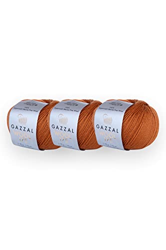 Gazzal WOOL-175 Super Wash 100% Merino First Class Wool, 3 Stück Packung Handstrickgarn 50 gr Taka-Garn (315) von Taka Fabrics