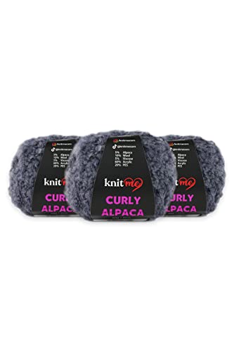 Knitme CURLY ALPACA Handstrickgarn, Wolle 3-Teilige Packung,%5 Alpaca Wolle,%10 Wolle%60 Acryl,%20 Pes,%5 Viscose Sportgarn, 1 Ball 50 gr, 85mt Taka Yarn (KC07) von Taka Fabrics