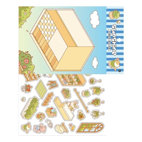 Anime-Aufkleber – 3D-Hausaufkleber | Miniatur-Szenen von Landschaftsszenen Collage Sticker Book | Erstellen Sie Ihre eigene Blumenbibliothek für Kinder und Erwachsene von Takluu