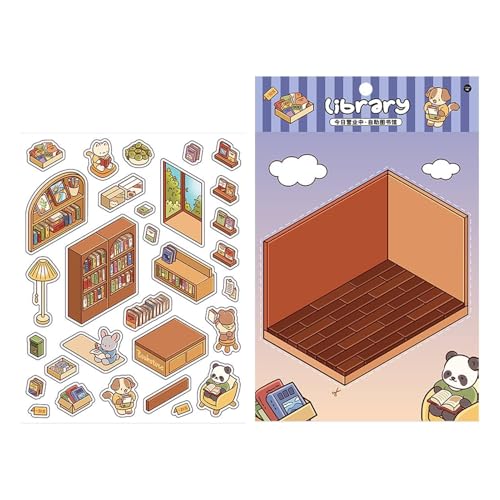 Anime-Aufkleber – 3D-Hausaufkleber | Miniatur-Szenen von Landschaftsszenen Collage Sticker Book | Erstellen Sie Ihre eigene Blumenbibliothek für Kinder und Erwachsene von Takluu