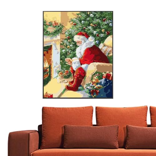 Takluu Digitales Ölgemälde-Set, Malen nach Zahlen, Weihnachtsmann, Bilder auf Leinwand, Weihnachten, Zeichnen, Malen, Handwerk, Leinwand für Weihnachtsbäume und Bauernhof, 39,9 x 40,6 cm von Takluu