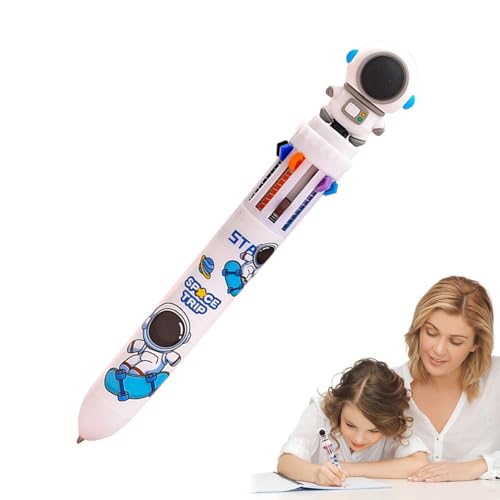 Takluu Druckkugelschreiber, farbige Kugelschreiber | 10-in-1 Cartoon-Astronauten-Kugelschreiber - Einziehbarer Tintenstift, 0,5 mm glatte Schreibstifte zum Schreiben, Journaling von Takluu