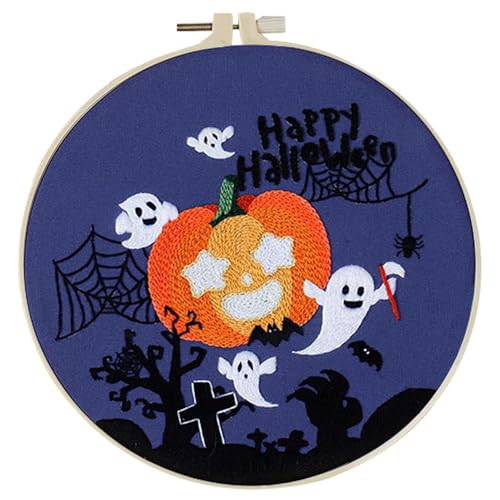 Takluu Kreuzstich-Set – Halloween-Stickerei-Set | Stickerei-Ornamente für Halloween, mit Halloween-Motiv, für Erwachsene, Anfänger, Heimdekoration von Takluu