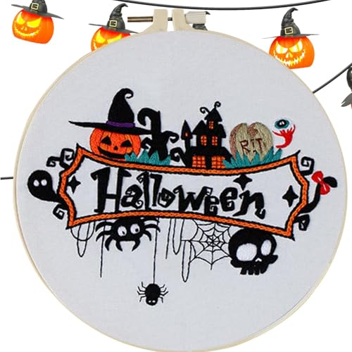 Takluu Kreuzstich-Set – Halloween-Stickerei-Set | Stickerei-Ornamente für Halloween, mit Halloween-Motiv, für Erwachsene, Anfänger, Heimdekoration von Takluu