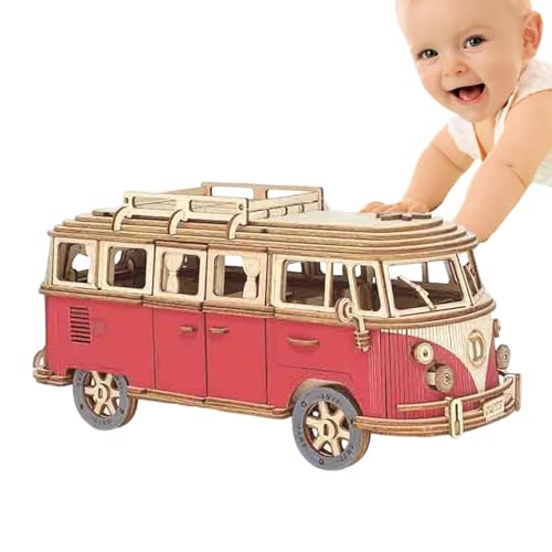 Takluu Puzzle aus Holz 3D, Bus-Puzzle, Holzpuzzle für Campingbus – Holzbausatz für Bus-Spielzeug | 3D-Holzbaustein, Touristenbusmodell, ästhetische Dekoration von Takluu