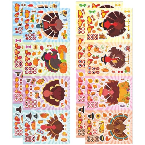 Truthahn-Aufkleber – Thanksgiving-Tuthahn-Aufkleber | 16 Blatt Herbst-Aufkleber für Thanksgiving-Dekorationen | Erstellen Sie Ihre eigenen Urlaubsaufkleber für Scrapbooking von Takluu