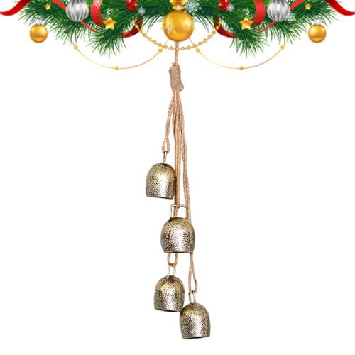 Weihnachtskuhglocken - Kuhglocken Für Rustikale Weihnachtsdekoration | 4-Glocken-Cluster-Wanddekoration Harmonieglocken | Kuhglocke Aus Metall Mit Juteseil Zur Dekoration Von Bauernhaustür, Flur, Wand von Takluu