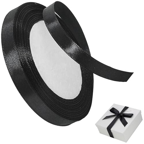 Taknews Schleifenband Schwarz 15mm x 22m Polyester Satinband Geschenkband für Geschenk Dekoration Verpackung,Bänder zum Basteln,Schleifen,Hochzeit von Taknews