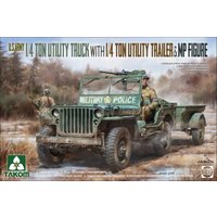 U.S. Army 1/4 ton utility truck with 1/4 ton utility trailer & MP figure von Takom