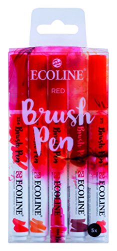 Ecoline Brush Pen-Set mit 5 flüssigen Aquarellstiften – Rottöne | Mischbare Pinselstifte für Handlettering, Zeichnen und Basteln von Ecoline
