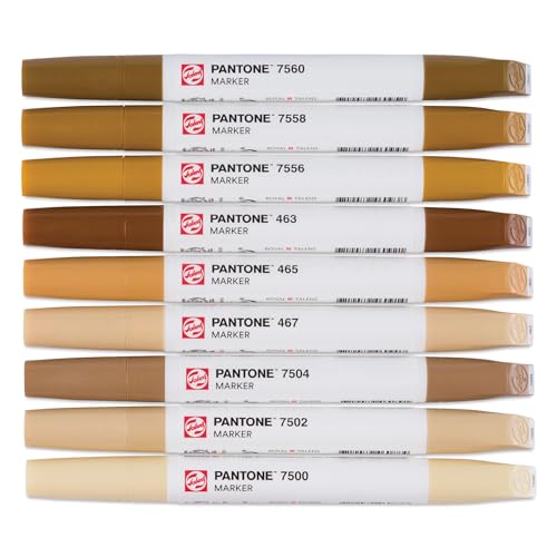 Talens | Pantone Marker 9er Set Brown | Dual-Tip-Stift mit Pinselspitze und Keilspitze | Wasserbasierte, pigmentierte Tinte in Pantone-Farben von Talens