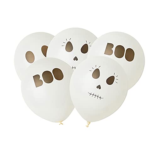 Talking Tables 5 Stück Halloween Luftballons | 30,5 cm aus Latex mit 3 Designs - 'Boo', Geist und Skelett Party Dekorationen, HALLOWBALLOON von Talking Tables