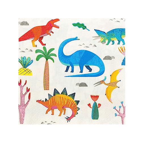 Talking Tables Dinosaurier Servietten im 20er-Pack, Geburtstags Dino Servietten Größe 33 cm - Dino Geburtstag und Dino Party Deko - Ideale Unisex Kindergeburtstag Deko für Jungen oder Mädchen von Talking Tables