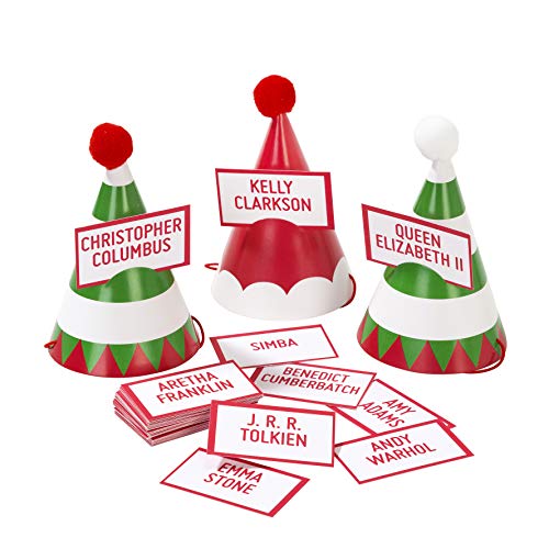 Talking Tables ENT-WHOELFSANTA Weihnachten Partyspiele | Wer Bin Ich mit Mini Weihnachtshut | Super für Familie, Multifarbe von Talking Tables