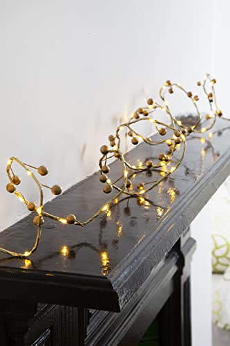 Talking Tables LED-Lichterkette mit Goldbeere, batteriebetrieben, 2 m, Weihnachts-Tischdekoration, Kamin, Mantel, Wohnkultur von Talking Tables