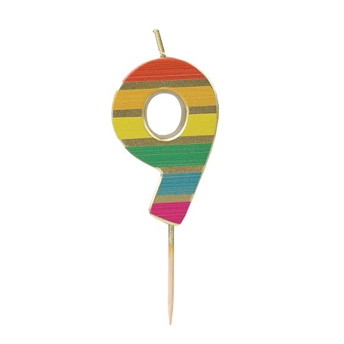 Talking Tables Number Nine 9 Rainbow Birthday Candle for Cakes Cake Topper Decoration Premium Quality Numeral Candles Anniversary Party Milestone Age 5.5 cm Height Recycled Packaging von Talking Tables