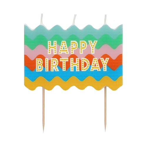 Talking Tables Wavy Große Happy Birthday Blockkerze für Kuchen Cake Topper Dekoration Premium Qualität bunte Regenbogenkerzen 6,3 cm Höhe recycelbare Verpackung von Talking Tables