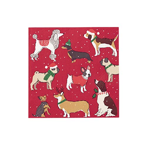 Talking Tables Weihnachtsfeier Dekorationen Christmas Paper Napkins Cute Dogs 20 Pack, Red Green Xmas Dinner Lunch Party von Talking Tables