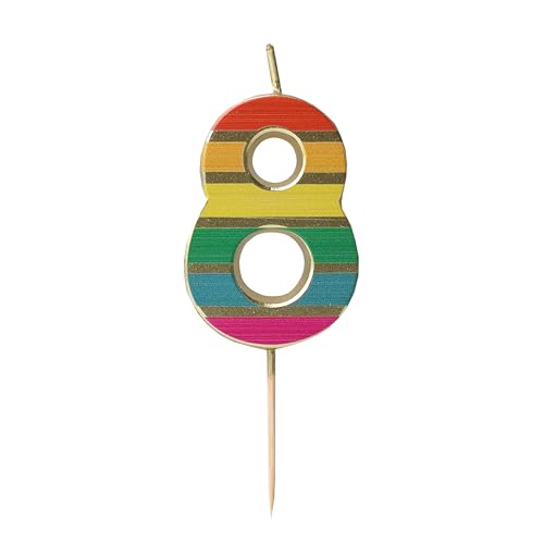 Talking Tables Zahl Acht 8 Regenbogen Geburtstagskerze für Kuchen Cake Topper Dekoration Premium Qualität Zahlenkerzen Jubiläumsfeier Meilensteinalter 5,5 cm Höhe Recycelte Verpackung von Talking Tables