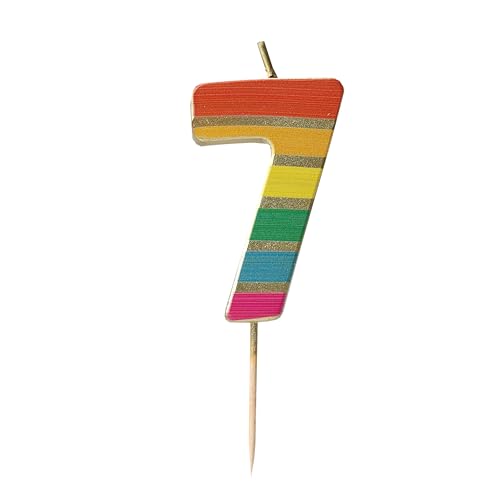 Talking Tables Zahl Sieben 7 Regenbogen Geburtstagskerze für Kuchen Cake Topper Dekoration Premium Qualität Zahlenkerzen Jubiläum Meilenstein Alter 5,5cm Höhe Recycelte Verpackung von Talking Tables