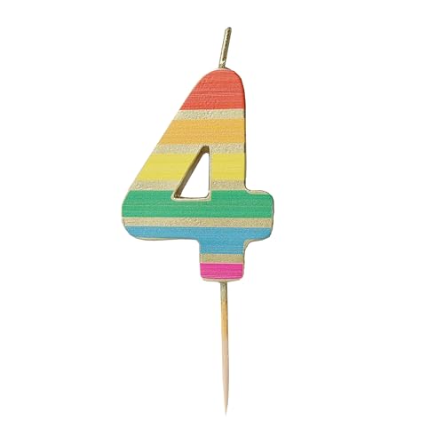 Talking Tables Zahl Vier 4 Regenbogen Geburtstagskerze für Kuchen Cake Topper Dekoration Premium Qualität Zahlenkerzen Jubiläumsfeier Meilensteinalter 5,5 cm Höhe Recycelte Verpackung von Talking Tables