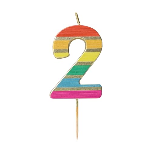 Talking Tables Zahl Zwei 2 Regenbogen Geburtstagskerze für Kuchen Cake Topper Dekoration Zahlenkerzen Premium Qualität Jubiläum Party Meilenstein Alter 5,5cm Höhe Recycelte Verpackung von Talking Tables