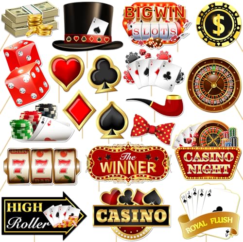 20 Stück Poker Casino Photo Booth Requisiten Kit Poker Nacht Party Selfie Dekorationen Geld Dollar Zeichen Spiel Nacht Geburtstag Casino Party Fotografie Supplies von Talorine