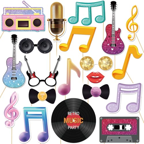 25 Stück Musiknoten Foto Booth Requisiten Kit Disco Nacht Gitarre Rock Motto Party Selfie Dekorationen Rock and Roll Geburtstag Party Fotografie Supplies von Talorine