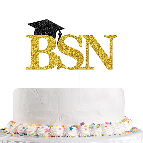 Talorine BSN Cake Topper, Congrats BSN Cake Decor, 2022 BSN Graduation Celebration Party Dekorationen Supplies (Black Gold Glitter) von Talorine