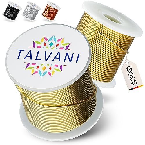 Talvani Basteldraht 1mm oder 2mm [30m | 120m Aluminiumdraht] - Leicht zu biegender Draht 2mm - Aludraht 2mm für grenzenlose Kreativität - Schmuck Draht, Basteldraht Gold für jede Bastelidee von Talvani