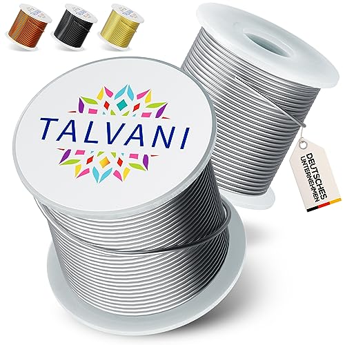 Talvani Basteldraht [1mm|2mm] [30m | 120m] Aluminiumdraht - Leicht zu biegender Draht 2mm - Aludraht 2mm - Schmuck Draht, Basteldraht Gold Silber Kupfer Schwarz (Silber, Ø 1mm | 120 m) von Talvani