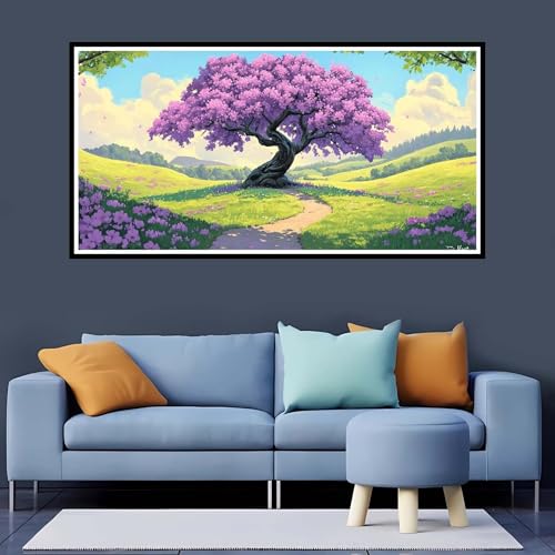 5D Diamond Painting Erwachsene Baum Großes XXL 30x40 cm, Diamand Painting Lila Diamand Painting Kinder, DIY Diamond Painting Zubehör Voll Round Diamant, Diamont Painting für Home Dekor Geschenk-YZ291 von Tamalsj