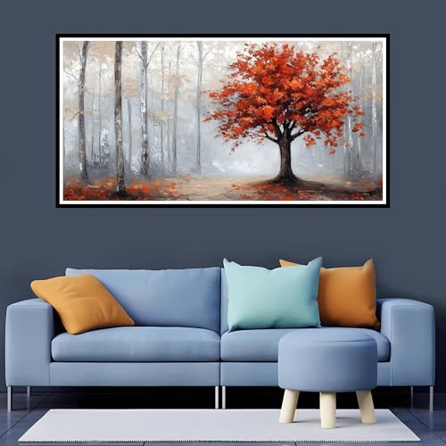 5D Diamond Painting Erwachsene Baum Großes XXL 80x160 cm, Diamand Painting Rot Diamand Painting Kinder, DIY Diamond Painting Zubehör Voll Round Diamant, Diamont Painting für Home Dekor Geschenk-YZ787 von Tamalsj