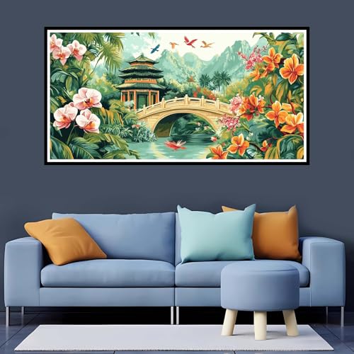 5D Diamond Painting Erwachsene Brücke Großes XXL 30x40 cm, Diamand Painting Blume Diamand Painting Kinder, DIY Diamond Painting Zubehör Voll Round Diamant, Diamont Painting für Home Dekor-YZ111 von Tamalsj