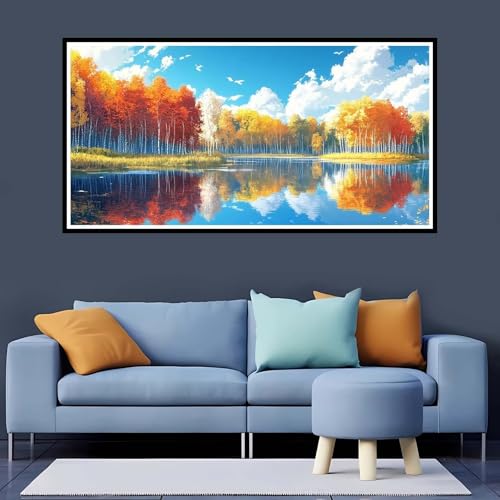 5D Diamond Painting Erwachsene Herbst Großes XXL 20x40 cm, Diamand Painting See Diamand Painting Kinder, DIY Diamond Painting Zubehör Voll Round Diamant, Diamont Painting für Home Dekor Geschenk-YZ289 von Tamalsj