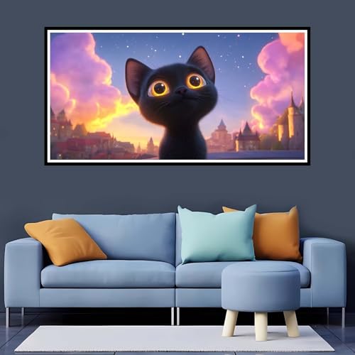 5D Diamond Painting Erwachsene Katze Großes XXL 60x120 cm, Diamand Painting Karikatur Diamand Painting Kinder, DIY Diamond Painting Zubehör Voll Round Diamant, Diamont Painting für Home Dekor-YZ738 von Tamalsj