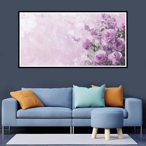 5D Diamond Painting Erwachsene Lila Großes XXL 60x120 cm, Diamand Painting Blume Diamand Painting Kinder, DIY Diamond Painting Zubehör Voll Round Diamant, Diamont Painting für Home Dekor-YZ795 von Tamalsj