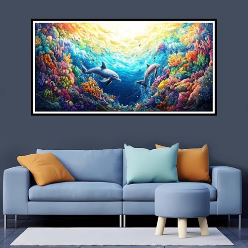 5D Diamond Painting Erwachsene Meeresboden Großes XXL 50x100 cm,Diamand Painting Delphin Diamand Painting Kinder,DIY Diamond Painting Zubehör Voll Round Diamant,Diamont Painting für Home Dekor-YZ121 von Tamalsj