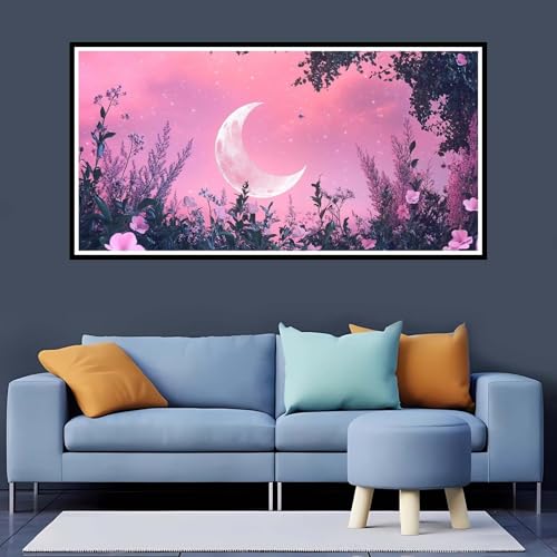 5D Diamond Painting Erwachsene Mond Großes XXL 50x100 cm, Diamand Painting Blume Diamand Painting Kinder, DIY Diamond Painting Zubehör Voll Round Diamant, Diamont Painting für Home Dekor-YZ760 von Tamalsj