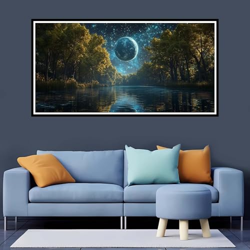 5D Diamond Painting Erwachsene Mond Großes XXL 60x120 cm, Diamand Painting See Diamand Painting Kinder, DIY Diamond Painting Zubehör Voll Round Diamant, Diamont Painting für Home Dekor Geschenk-YZ798 von Tamalsj